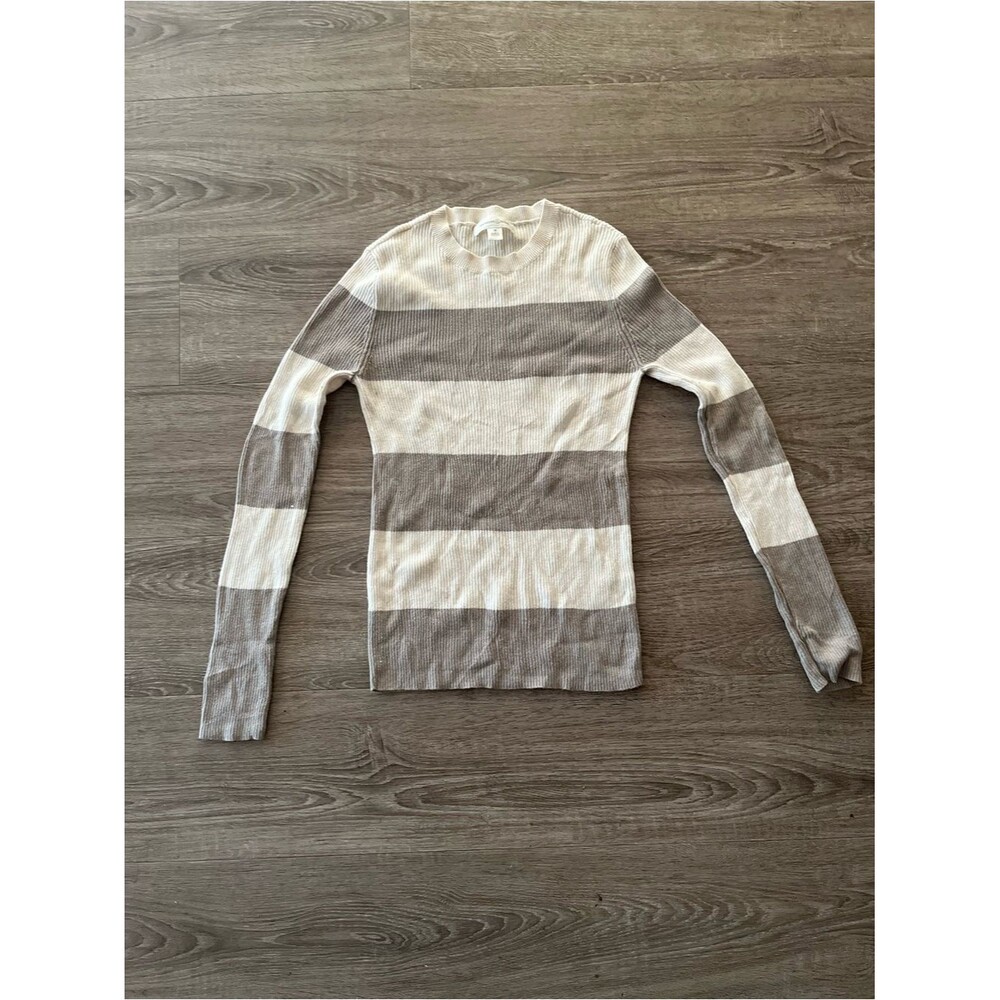 Treasure & Bond Ribbed Striped Sweater Womens Medium Beige Ivory Cotton Wool